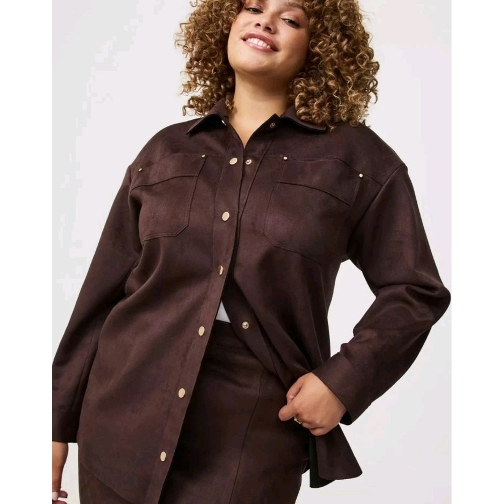 Torrid Java Brown Faux Suede Shacket Size 2X Snap Button Up Fall Women's